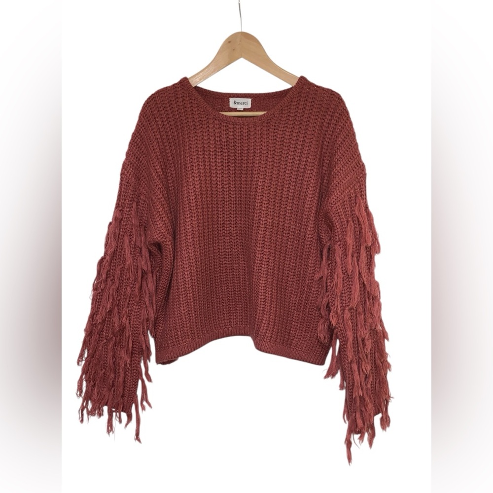 &merci Boho Fringed Pullover Chunky Knot Sweater Size M